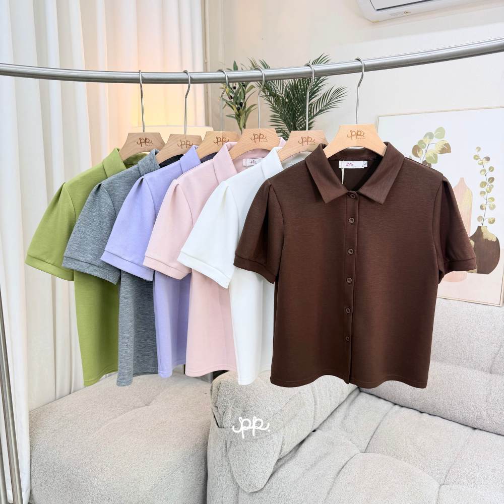 POI เสื้อยืดผ้ามาร์ชเมลโล่คอปกแขนน่ารัก L014C7