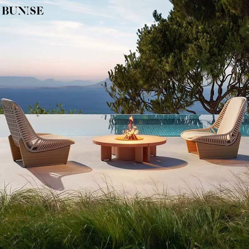 BUNISE P86 Luxury Outdoor Sofa Set Teak Wood & Rattan Designer Sofa for Villa Garden & Balcony Free 