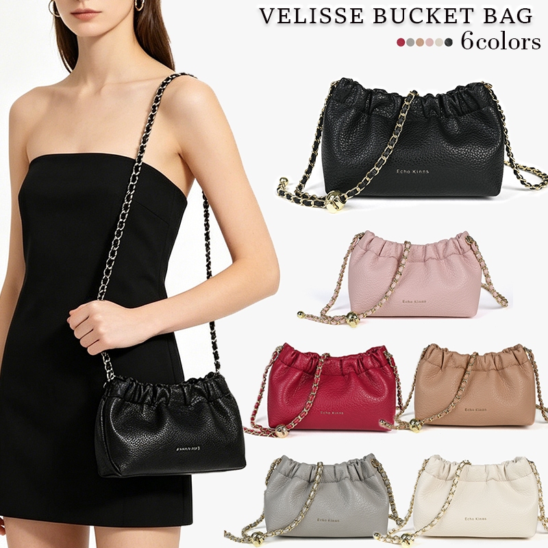 Bucket bag กระเป๋าสะพายข้างทรงถังแฟชั่น กระเป๋าสะพายหนัง PU นุ่มพร้อมสายโซ่ทรงถังมินิกระเป๋าสะพายผู้หญิง (จัดส่งจากไทย）