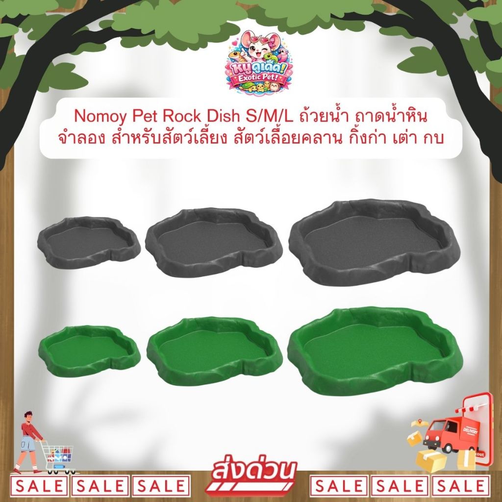 *ส่งไว* Nomoy Pet Rock Dish S/M/L ถ้วยน้ำ ถาดน้ำหินจำลอง สำหรับสัตว์เลี้ยง ตุ๊กแก กิ้งก่า เต่า กบ