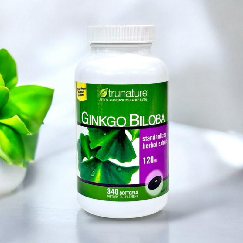 TRUNATURE Ginkgo Biloba 120mg with Vinpocetine 340 Softgels รับประทานครั้งละ 1 เม็ด วันละ 2 ครั้ง