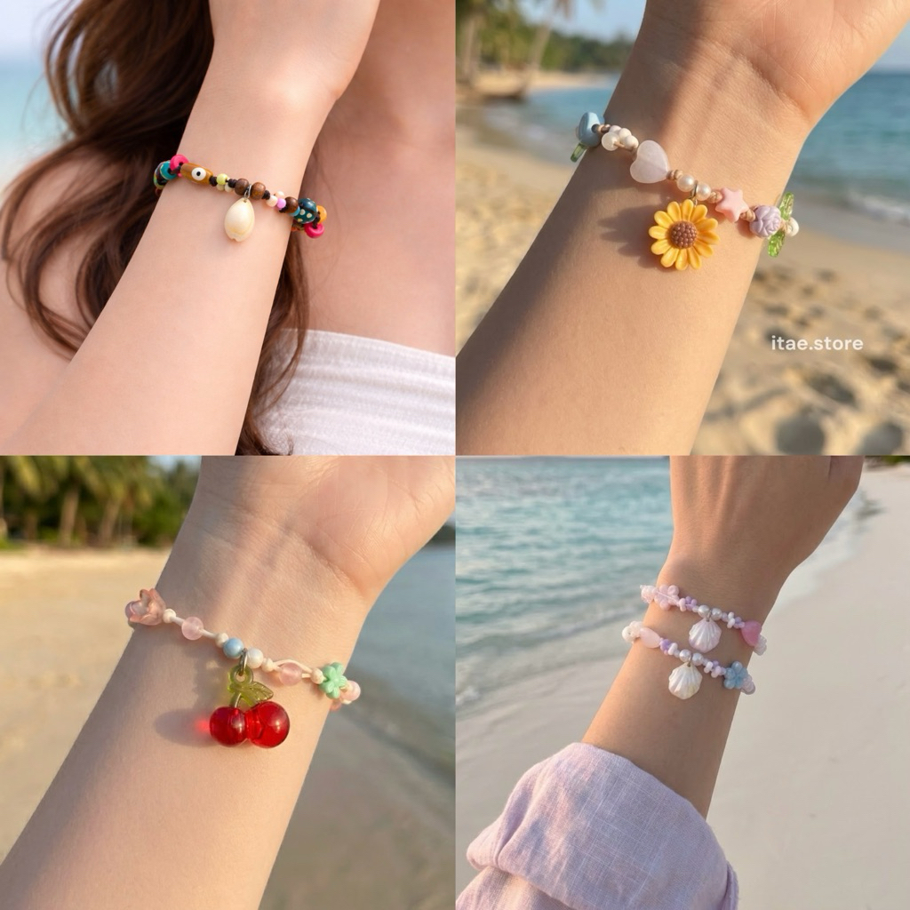 กำไลข้อมือเชือกเทียนใส่ไปทะเล สร้อยข้อมืองานแฮนด์เมดจี้น่ารักๆ