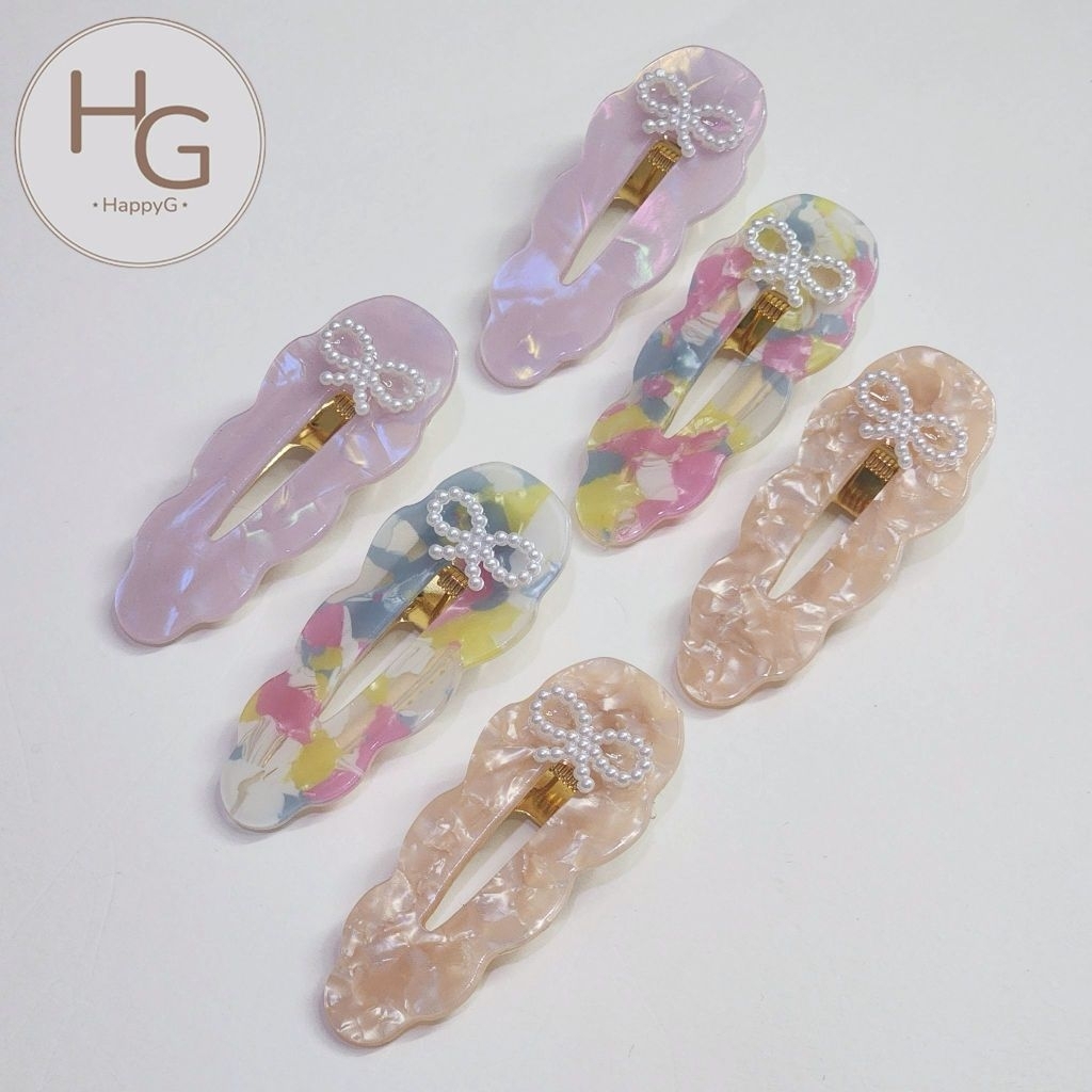 🛵พร้อมส่ง🎀กิ๊บติดผมมุกโบว์สุดหวาน 🎀 (1 คู่) ขนาด 6 cm