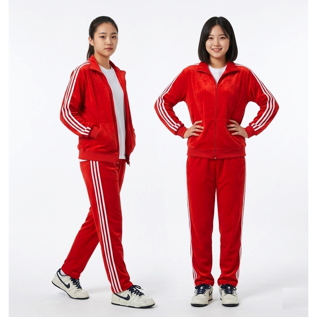 ส่งจากไทย🎯กางเกงวอร์ม / เสื้อวอร์ม สีแดงสด 3 แถบขาว ชาย/หญิง