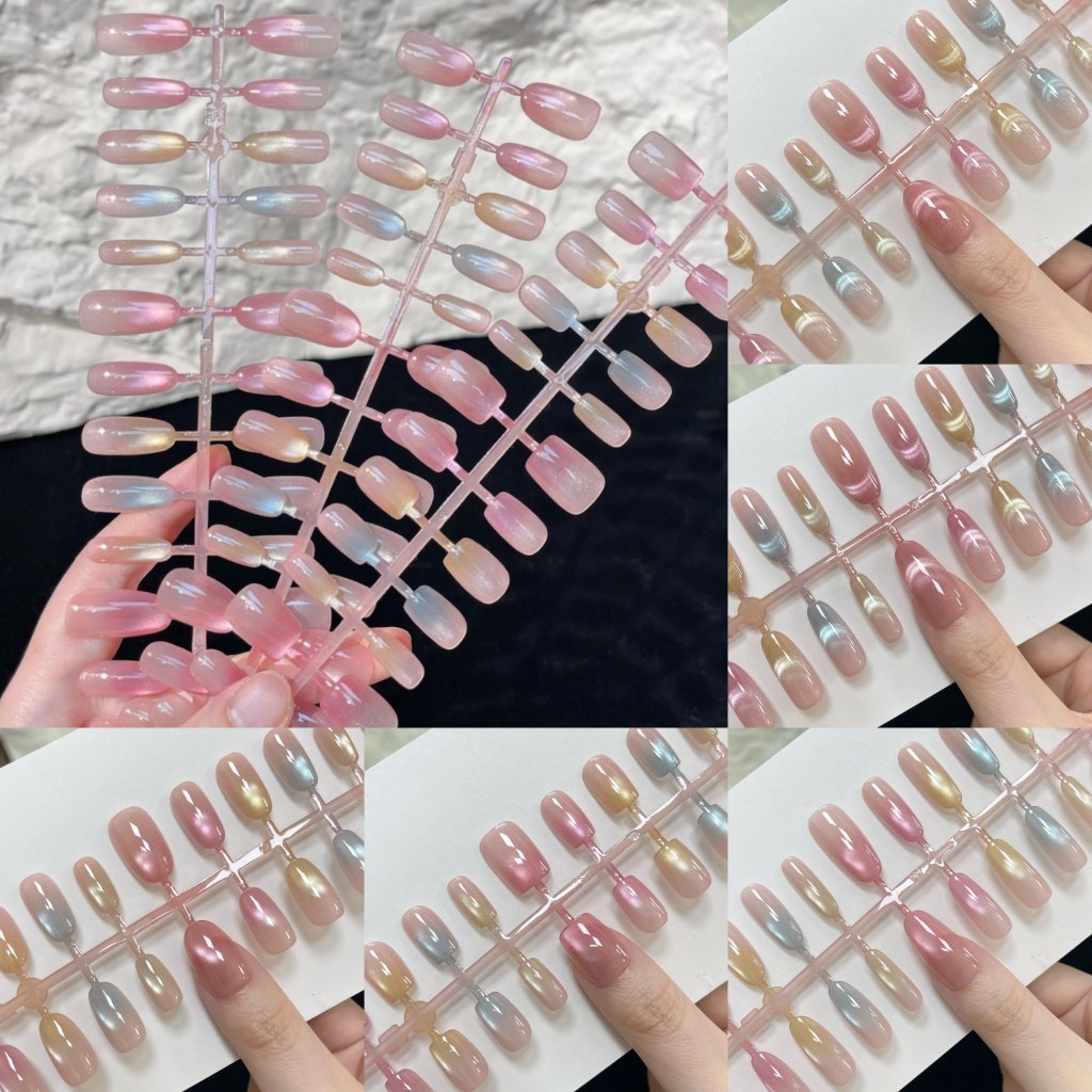 เล็บสีรุ้งงานฟรีไซส์ 30 ชิ้น เล็บลูกแก้วสีรุ้งดึงเงาเล่นแสงสวยมาก แถมฟรีเซตกาว