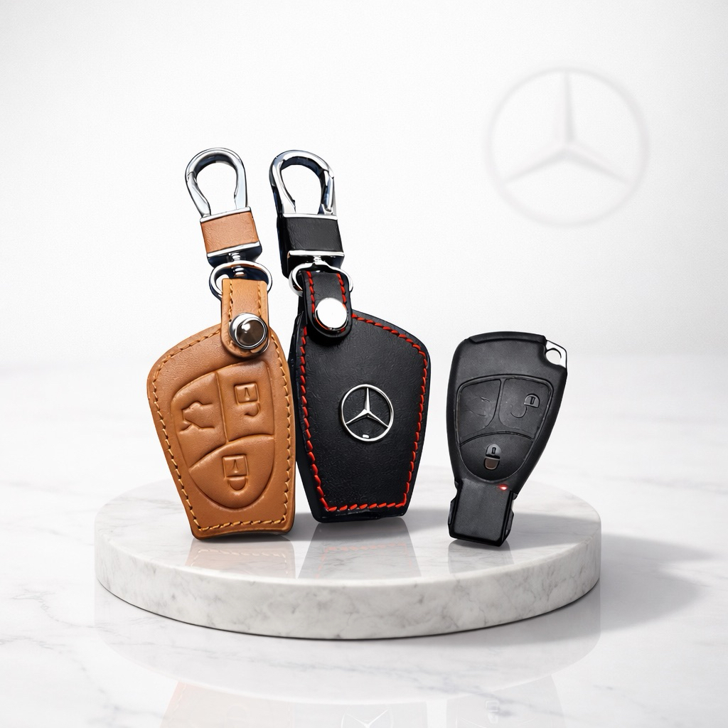 ซองหนังแท้ ใส่กุญแจรีโมทรถยนต์ รุ่นโลโก้เหล็ก Mercedes Benz (ตัวเก่า)