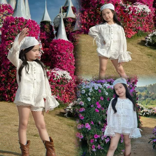 เสื้อเชิ้ตลูกไม้ แขนยาวคอบัวเด็กผู้หญิง งานสวยตรงปก