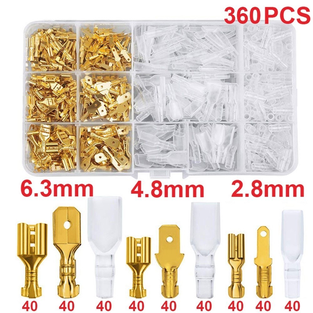 หางปลาทองเหลือง แบนเมีย/แบนผู้ หัวต่อสายไฟ ขนาด 2.8/4.8/6.3mm 135/360/1050ชิ้น เชื่อมต่อชั้นดี