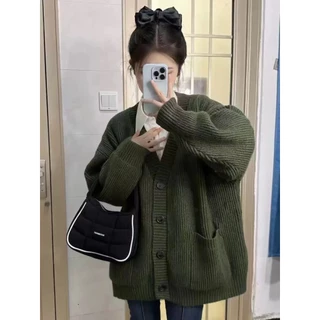 เสื้อคลุมไหมพรมคาร์ดิแกนคอวีสไตล์เกาหลี เนื้อนุ่ม ดีไซน์ใหม่