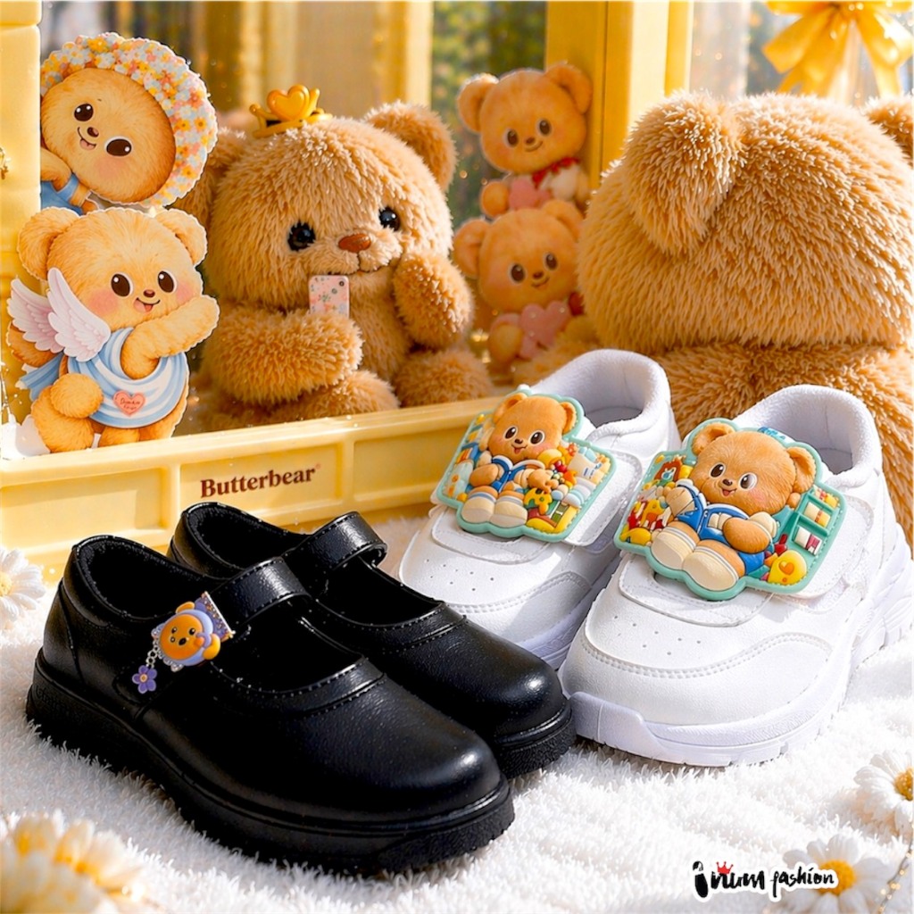 NFshoes Chappy/KUROMI หมีเนย คุโรมิ โพนี่ รองเท้านักเรียนอนุบาลหญิงสีดำ Pony PN885 ขาว ผ้าใบนักเรียนเด็ก ไซส์ 25-35 W/H