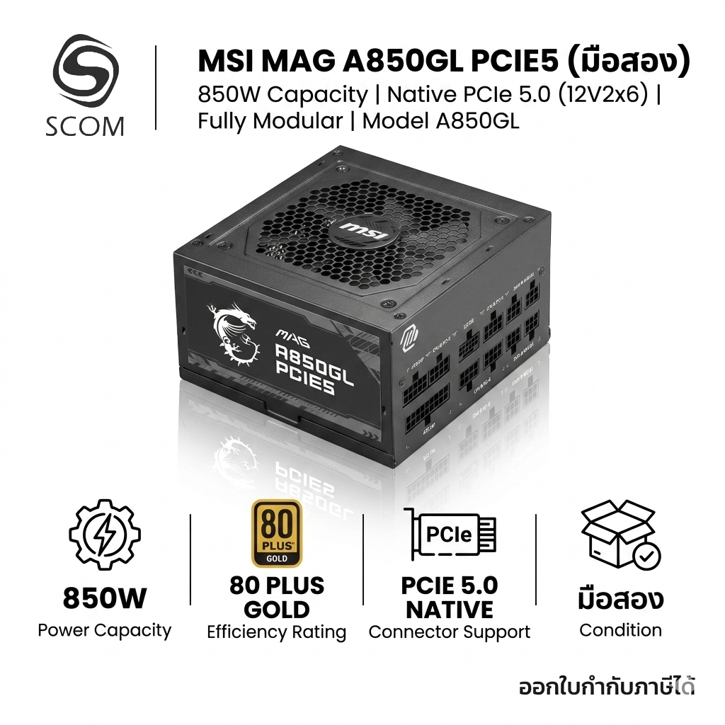 (PSU) MSI MAG A850GL PCIE5 - 850W 80 PLUS GOLD (BLACK) (ATX)
