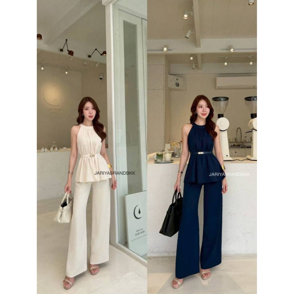 D4 งานป้าย Jariya Set ชุดเซ็ท 3 ชิ้น เสื้อ กางเกงขายาว เข็มขัด สำหรับผู้หญิง เสื้อผ้าแฟชั่นผู้หญิง ไ