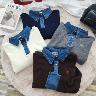 POP UP (Deni) เสื้อไหมพรมคอเดนิม Knit x Denim Style ลุคลูกคุณเท่ๆ (Free Size S-XL ใส่ได้)