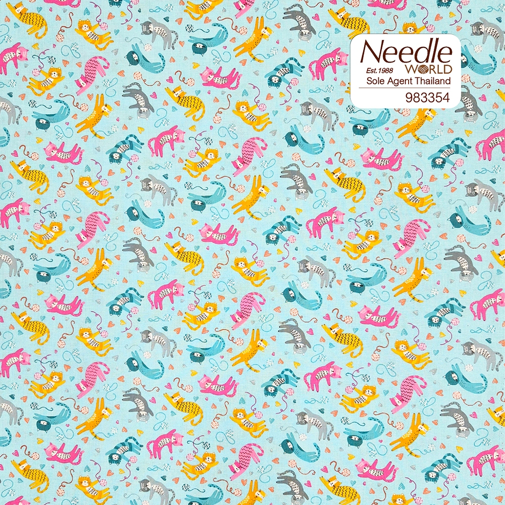 Cotton Fabric imported from the USA🇺🇸 ผ้าคอตตอนแท้ หน้ากว้าง 44 นิ้ว #983354 Whiskers Playful Cats
