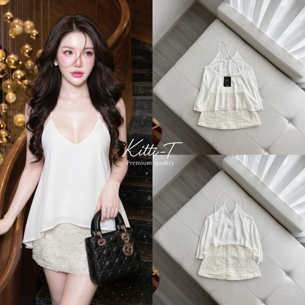 KT 1386 Setเสื้อสายเดี่ยวคอวี