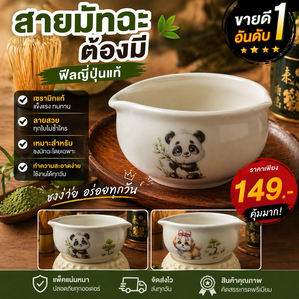 ถ้วยมัทฉะเซรามิกติดลายสัตว์น่ารัก(แถมที่วางแปรง)เติมความสดชื่นทุกเช้าด้วยถ้วยเซรามิกสุดน่ารักเช่นกระต่ายน้อยแมวน่ารัก