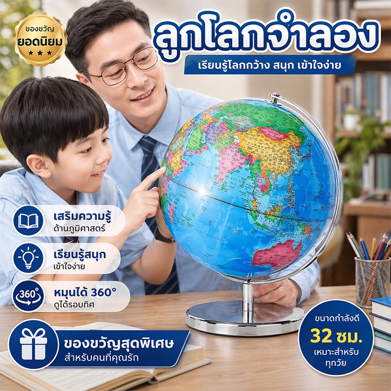 ลูกโลกจำลอง ขนาด 25–32 ซม. พิมพ์ชัด สำหรับการเรียนรู้ และของตกแต่ง