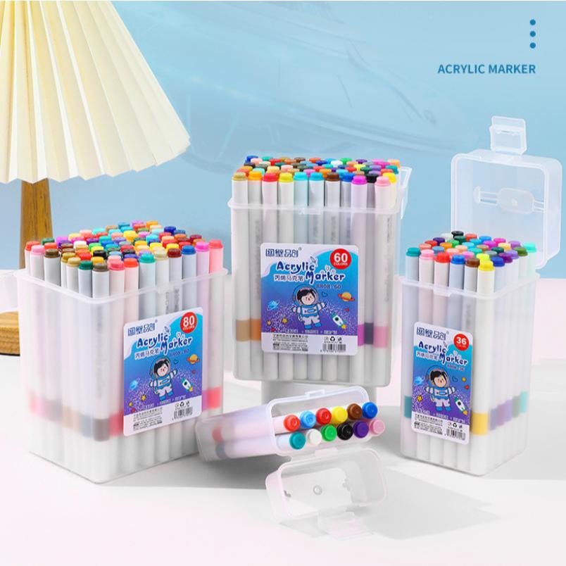 ชุดปากกามาร์กเกอร์อะคริลิค 24/36/48/60/80/100/120 สี หมึกแห้งเร็ว สีสดใส ใช้งานได้หลากหลายวัสดุ รูปที่ 7