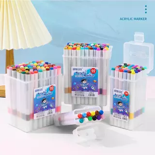 ชุดปากกามาร์กเกอร์อะคริลิค 24/36/48/60/80/100/120 สี หมึกแห้งเร็ว สีสดใส ใช้งานได้หลากหลายวัสดุ