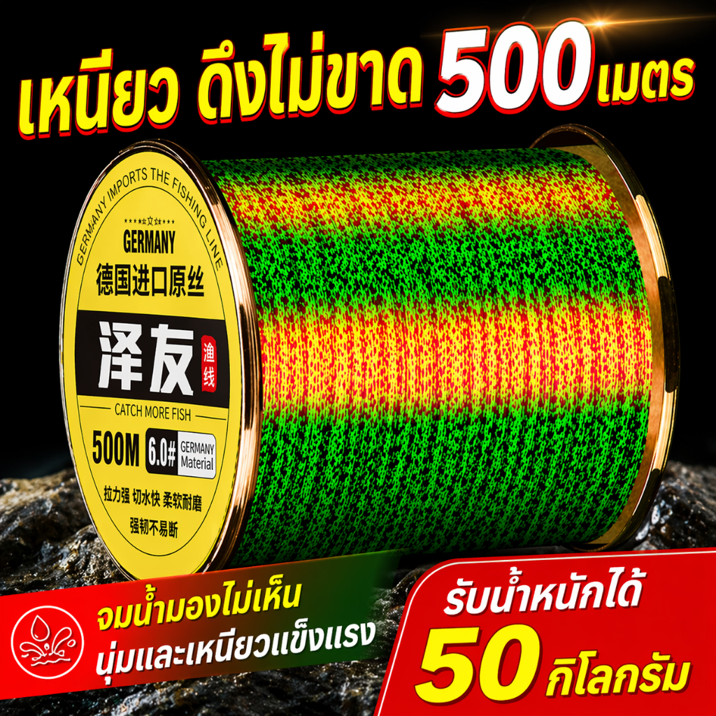 5.0(20ปอนด์)เอ็นโหลดลายพราง ความยาว 500m.