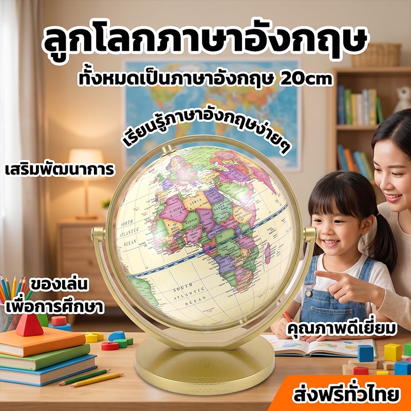 ลูกโลกภาษาอังกฤษ ขนาด32ซม. หมุนได้ ฐานหนา พิมพ์คมชัด สื่อภูมิศาสตร์ ลดพิเศษ