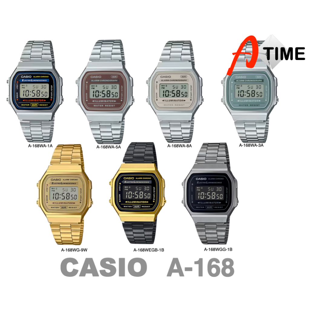 ของแท้ ศูนย์ไทย|  CASIO นาฬิกาคาสิโอ unisex A168 รุ่น A-168 | Atime นาฬิกาข้อมือ ของแท้ ประกัน1ปี พร