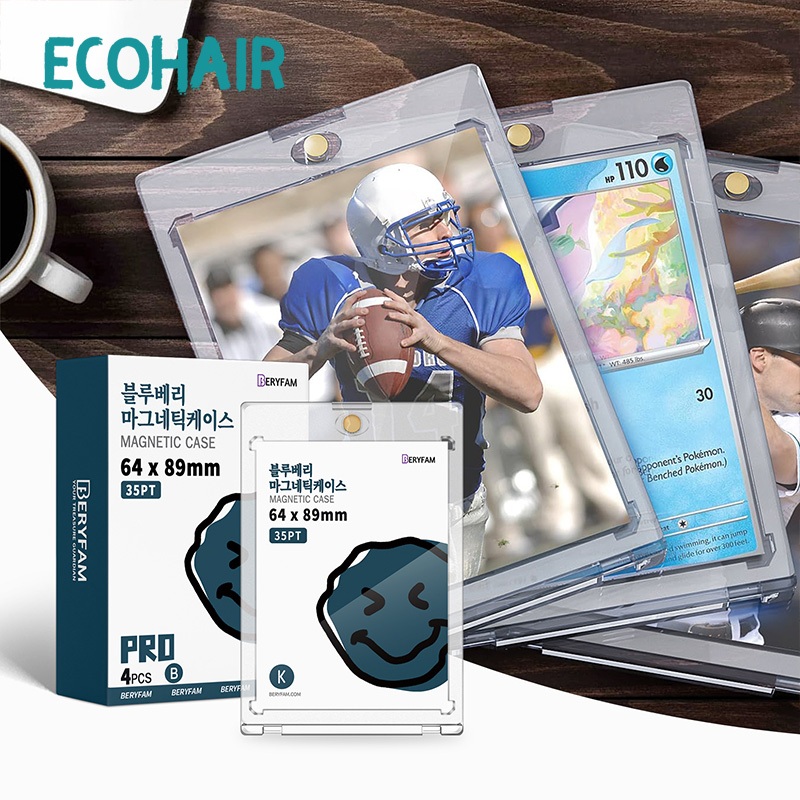 4ชิ้น BERYFAM กรอบแม่เหล็ก กรอบใส่บัตร กรอบแม่เหล็กใส่การ์ดสะสม MagneticCard ซีรีส์Blueberry ECOHAIR