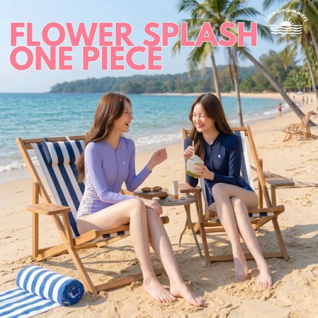 ใหม่! 🌈Letmeinsummers🌈Flower Splash มีลายคาดเอวช่วยพรางหุ่น กันUV มีฟองน้ำในตัว มั่นใจทุกการเคลื่อนไหว P079