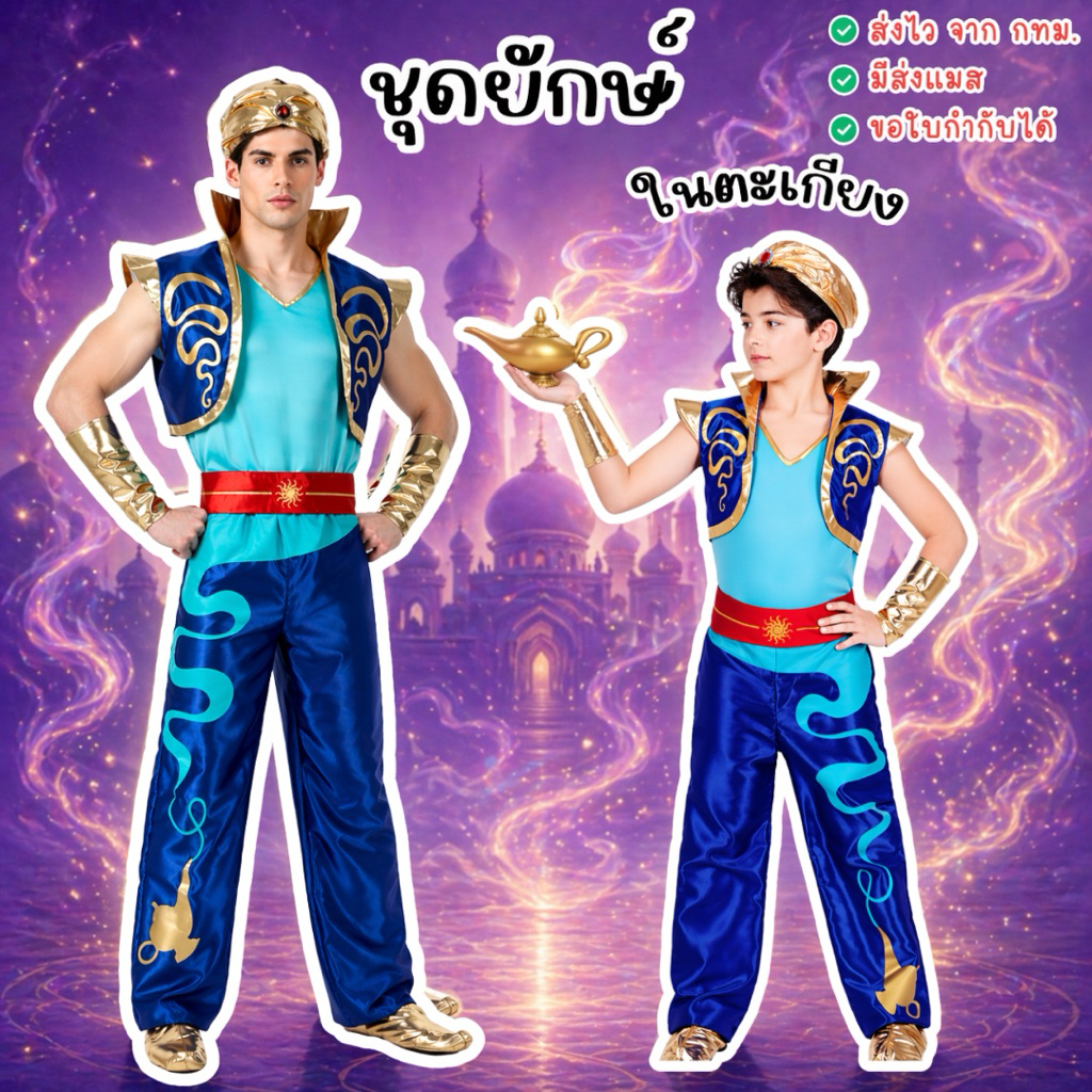 🇹🇭มีส่งแมส จาก กทม🔥ชุดยักษ์ ในตะเกียง อะลาดิน เด็ก-ผู้ใหญ่ เจ้าชาย อาหรับ ชุดแฟนซี Alladin Giant costume