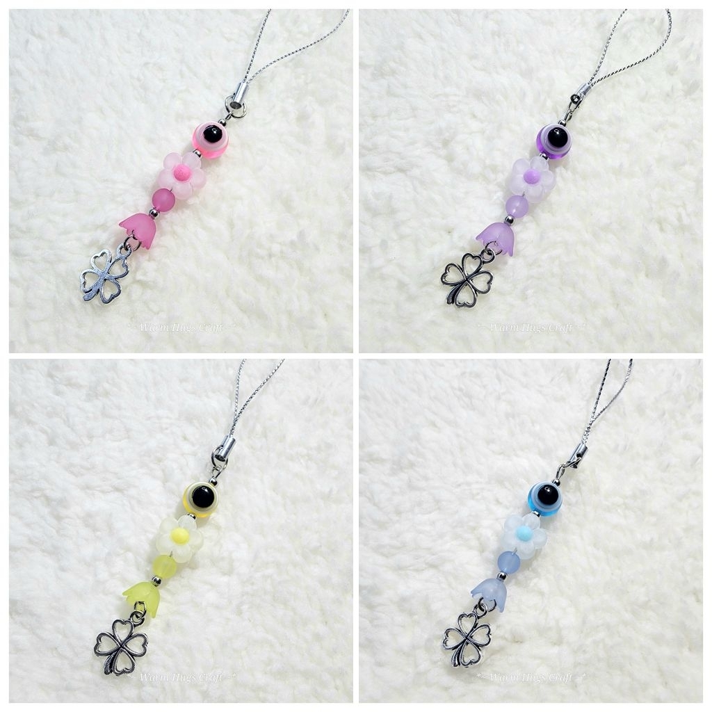 Phone charm >> EVIL EYE 🧿 CLOVER ☘️ ที่ห้อยมือถือ ที่ห้อยโทรศัพท์ พวงกุญแจ | เครื่องราง ปกป้อง | ของ