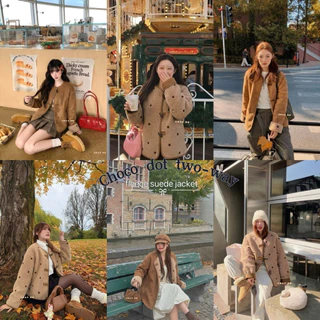 DD(no.160) 🍩🍪Choco-Dot Suede Two-Way Jacket 🍫✨ แจ็คเก็ตขนแกะหนังกลับที่ใส่ได้2ด้าน🚀 มีส่งด่วนส่งจากกรุงเทพ