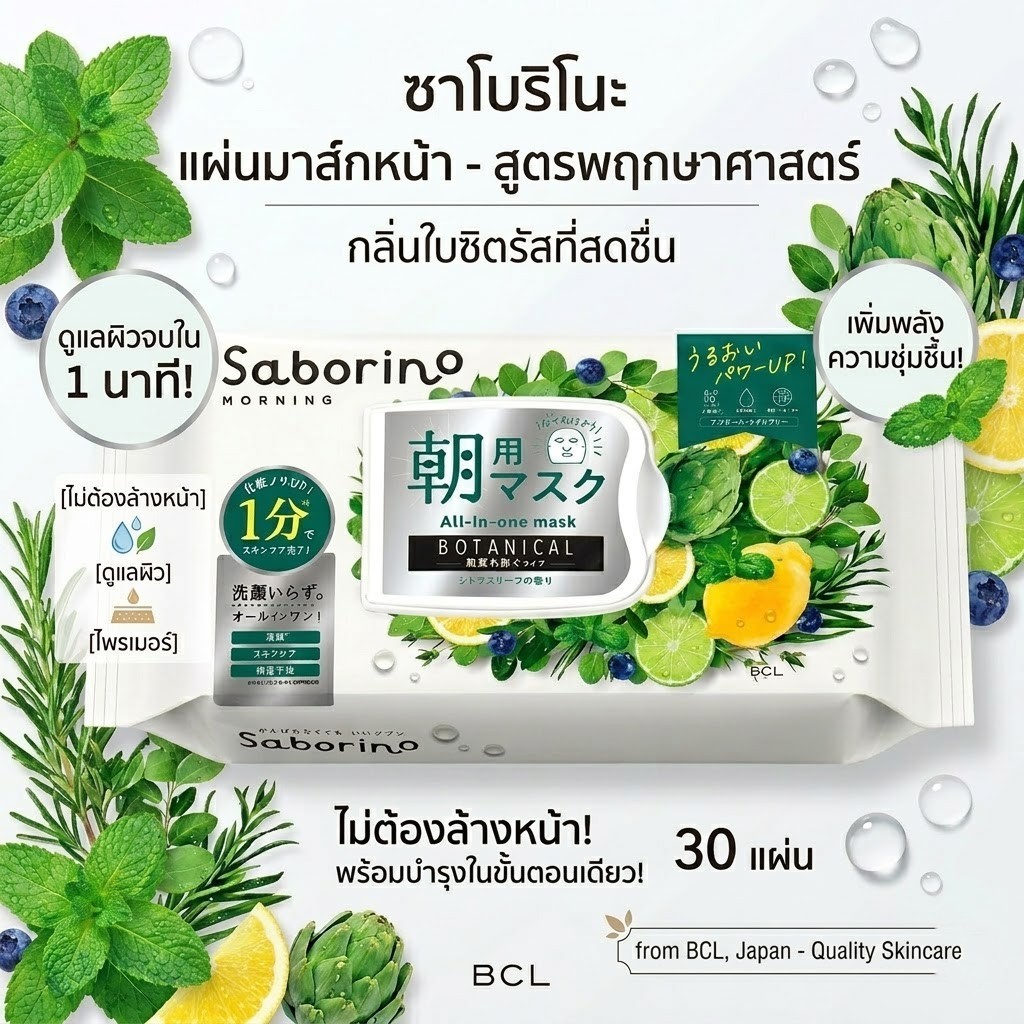 🌿 [Japan] Saborino Morning Face Mask Botanical Type N (30 แผ่น) ☀️✨