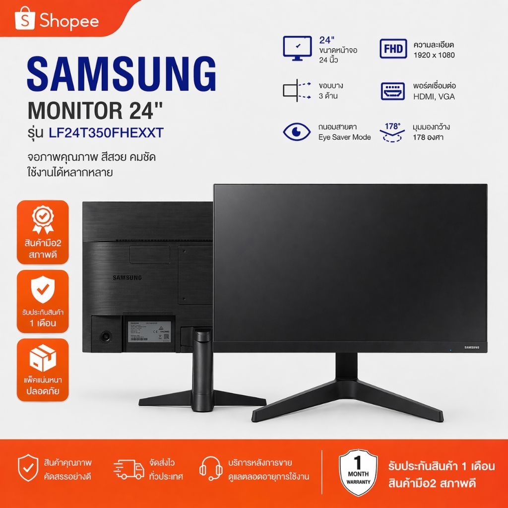 samsung 24" ไร้ขอบ 75hz มี HDMI