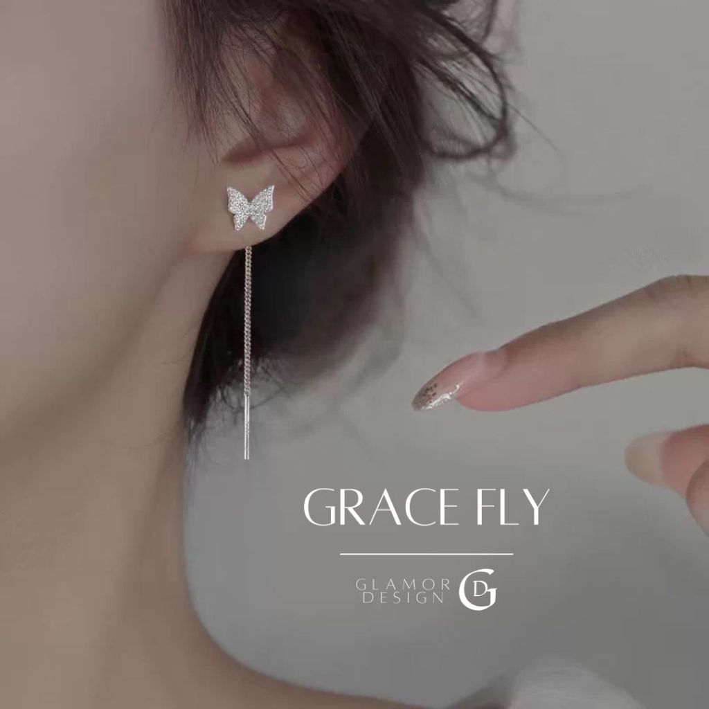 GLAMOR✨ต่างหูเงินแท้ Grace Fly ต่างหูรูปผีเสื้อประดับเพชรเต็มเม็ดสุดหรู ใส่ได้ตั้งแต่เช้ายันค่ำ