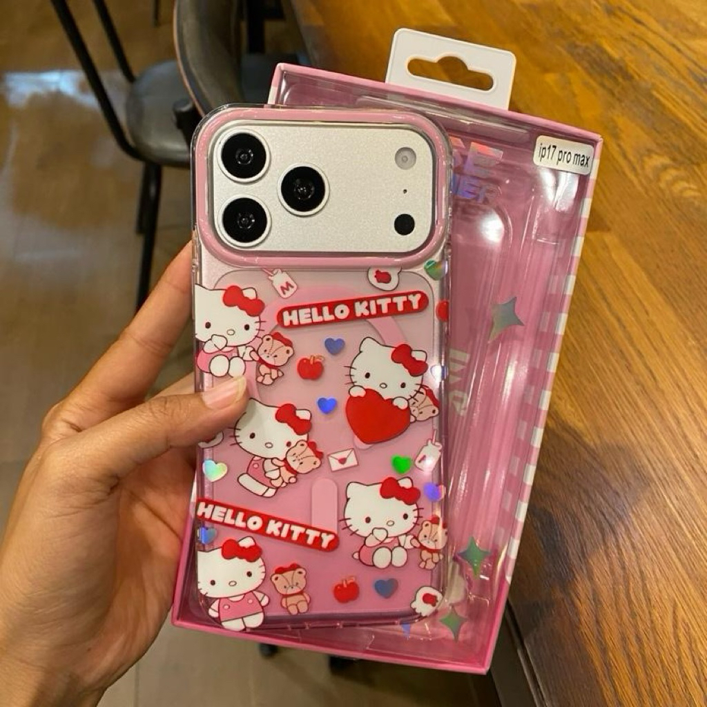 เคสสกรีนลายไล่สีลายคิต มีที่ขาร์จไร้สาย แต่งโฮโลแกรมหัวใจ งานขอบนิ่มหลังแข็ง งานเงา ปุ่ม Camera control เปิด