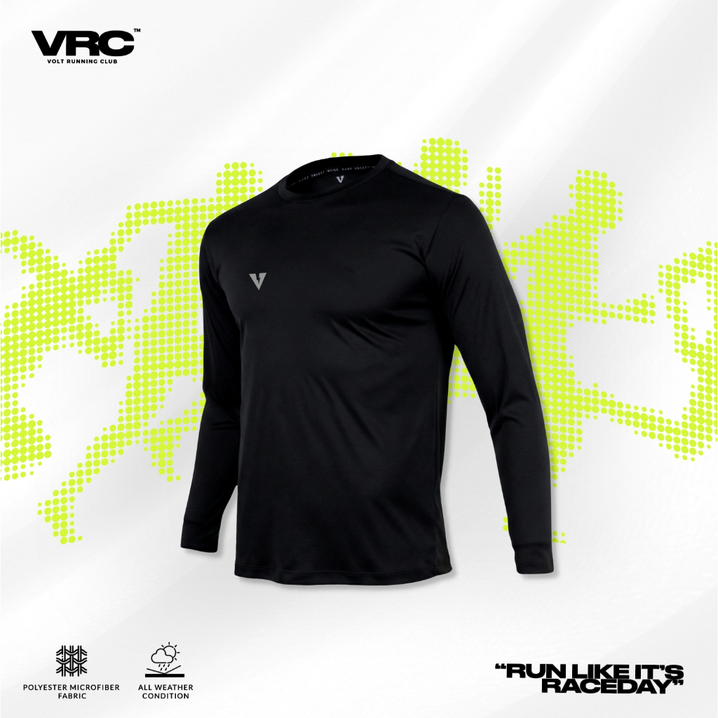 VOLT ACCE 003 RUNNING ACADEMY เสื้อวิ่งแขนยาว เสื้อออกกำลังกาย  สีดำ ผ้าเบา แห้งไว