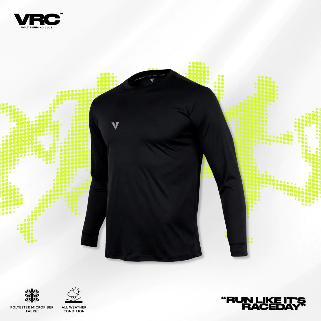 VOLT ACCE 003 RUNNING ACADEMY เสื้อวิ่งแขนยาว เสื้อออกกำลังกาย สีดำ ผ้าเบา แห้งไว