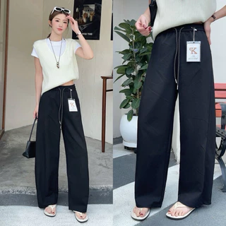 Reallyshops #52050(K) กางเกงขายาวทรงกระบอกใหญ่ เชือกหน้า เอวยางยืด ผู้หญิง