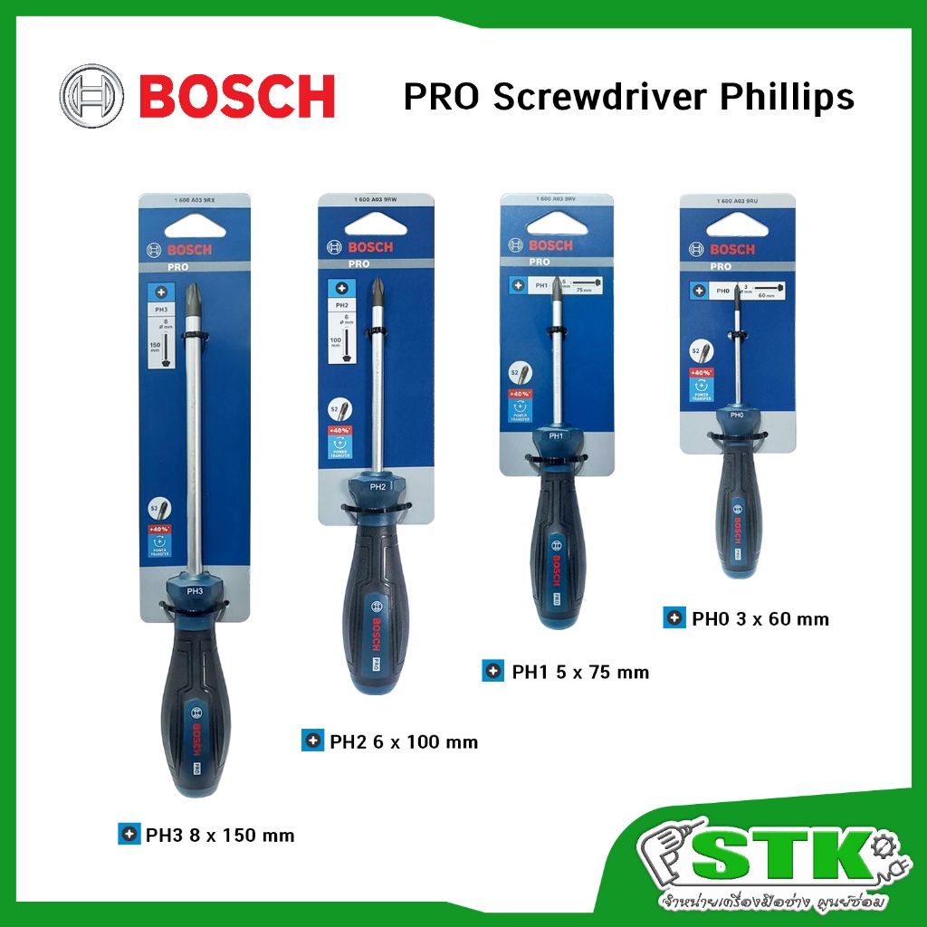 BOSCH ไขควงหัวแฉก PH0,PH1,PH2,PH3 PRO Screwdriver Phillips ของแท้