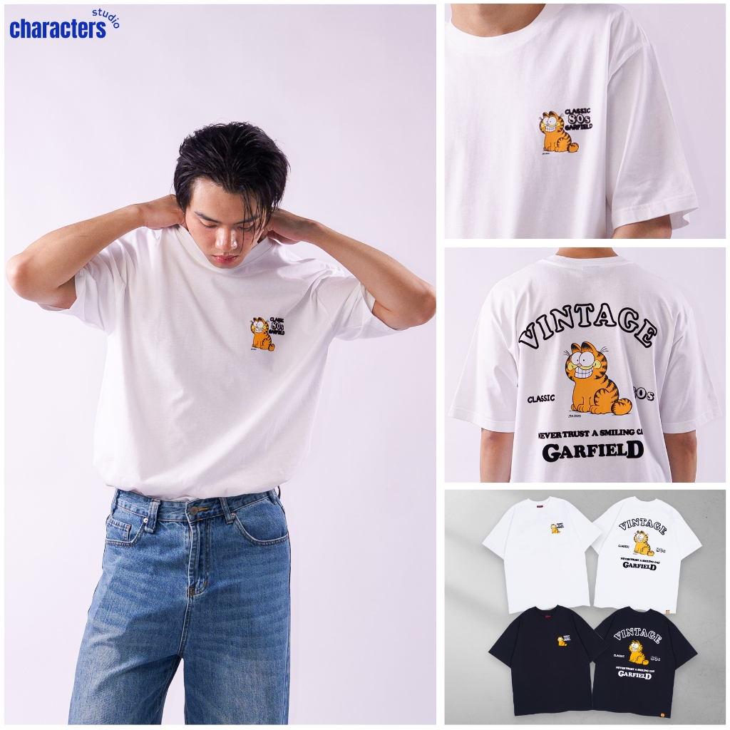 [NEW] Garfield เสื้อยืดผู้ใหญ่โอเวอร์ไซส์ การ์ฟิลด์วินเทจ ลายพิมพ์เทคนิคกำมะหยี่ ผ้าCotton 100% สินค้าลิขสิทธิ์แท้