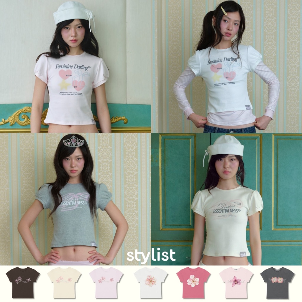STYLIST - เสื้อเบบี้ทีลายดอกไม้ ทรงสวย เบบี้ทีแขนตุ๊กตา Eternal Sunshine Eternal Moonlight baby tee ลิงก์1