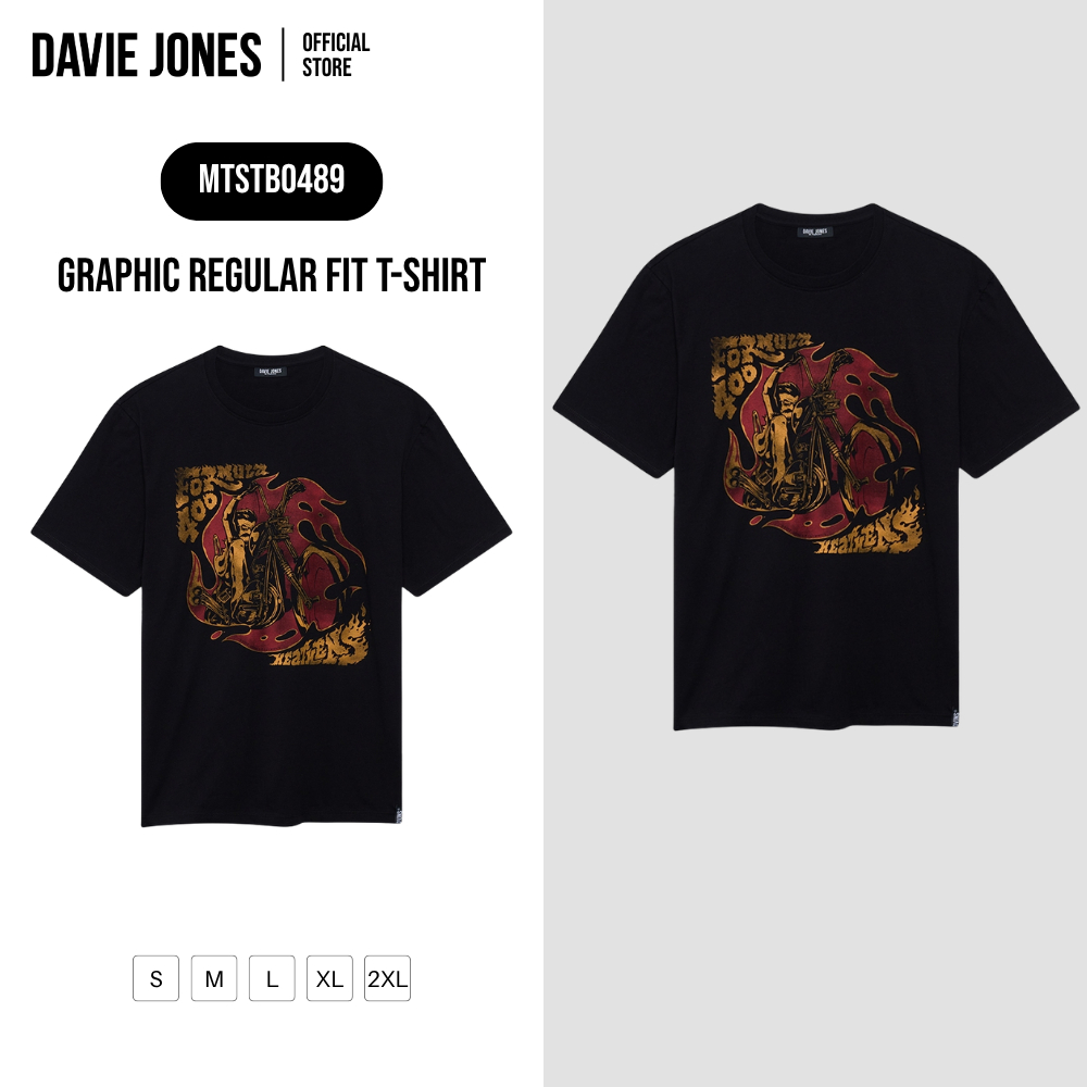 DAVIE JONES [BE FEARLESS] เสื้อยืดผู้ชาย Graphic Regular Fit T-Shirt สีดำ TB0489