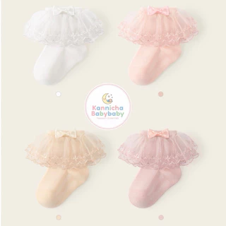 [พร้อมส่ง]ถุงเท้าเด็กอ่อนน่ารัก ถุงเท้าแต่งชีฟองสำหรับเด็กผู้หญิง3-10เดือน