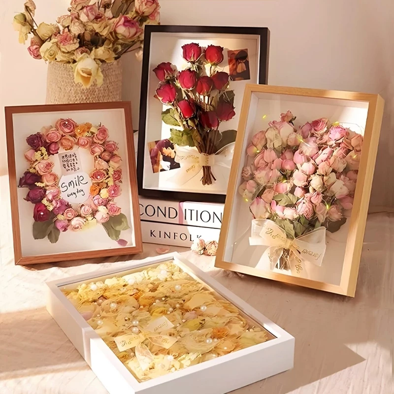 6/7/8นิ้ว A4 กรอบรูปดอกไม้แห้ง DIY กล่องใส่ดอกไม้ แบบกลวง วางแนวตั้ง-นอน มีรูแขวน กรอบไม้ ใส สีขาว-ดำ ส่งจากประเทศไทย