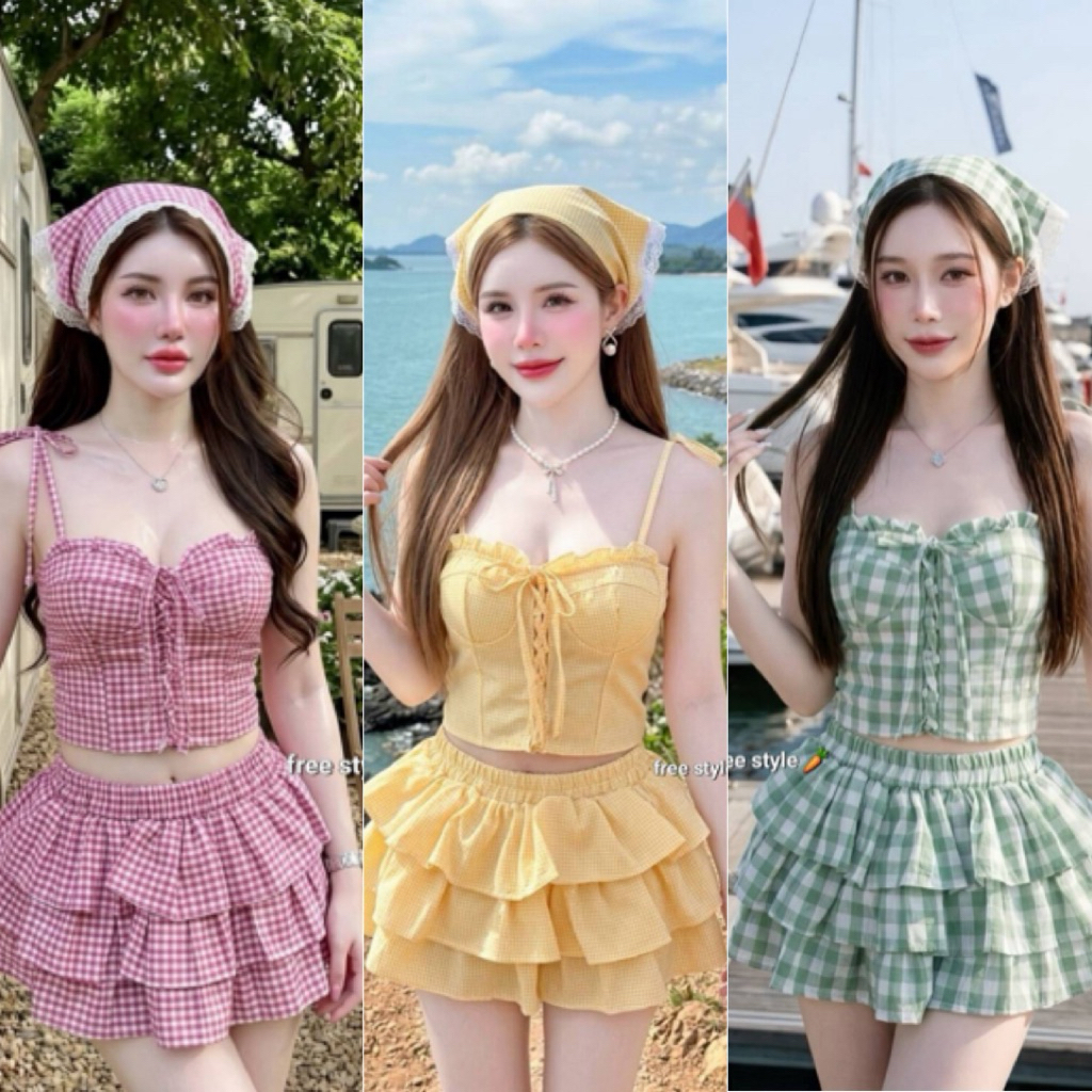 🥕ꫛꫀꪝ  c o ll e c t i o n 🥕  เซท 2 ชิ้น ผ้าลูกไม้  (เปล่งประกาย)   คอลใหม่ฉบับบ สาวเวียดนาม  เสื้อคล้