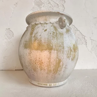 Flowerpot กระถางดินเผาทรงโอ่งอ้วนปากบาน มีหู 2 หู สีวินเทจสไตล์ ขนาด 33 X 31 cm.