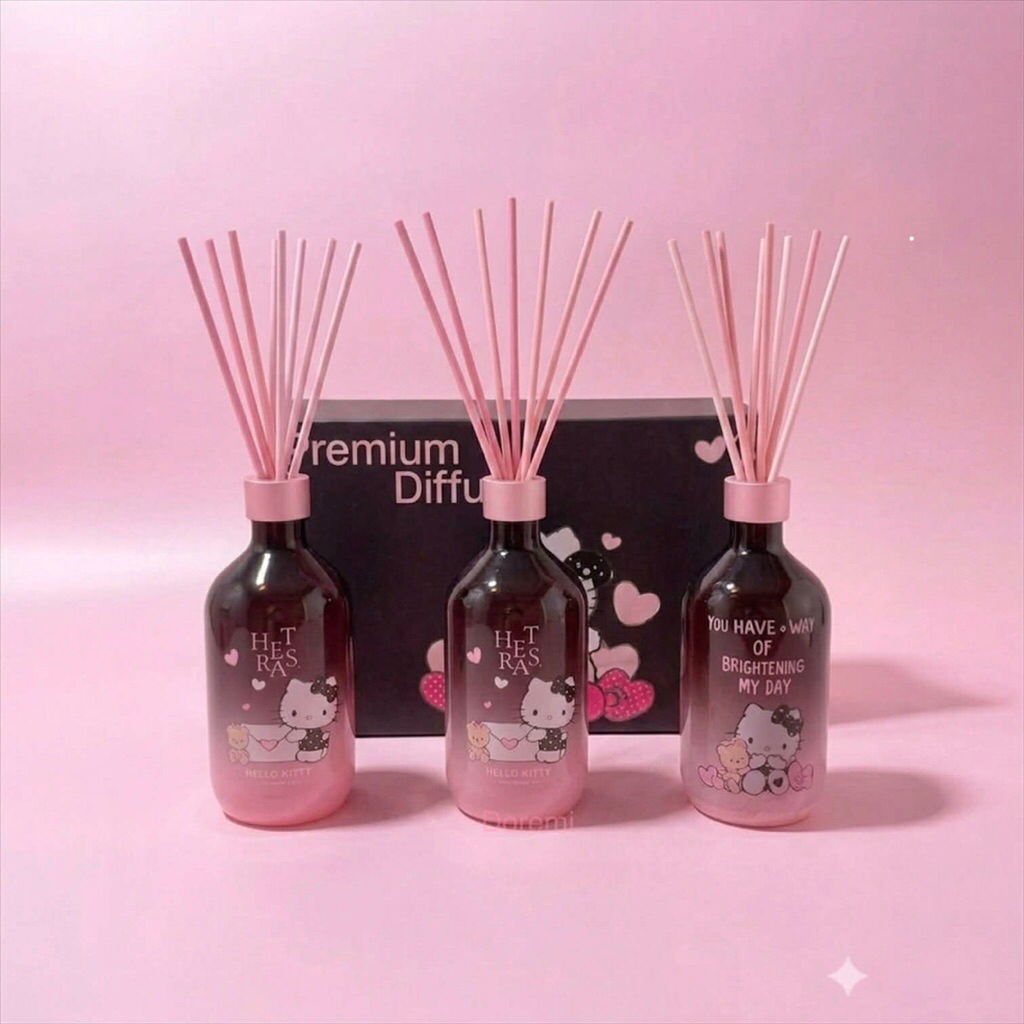 พร้อมส่ง💢ก้านไม้หอมปรับอากาศ hetras x kitty Premium Diffuser 500ml มี3กลิ่น  set З ขวด