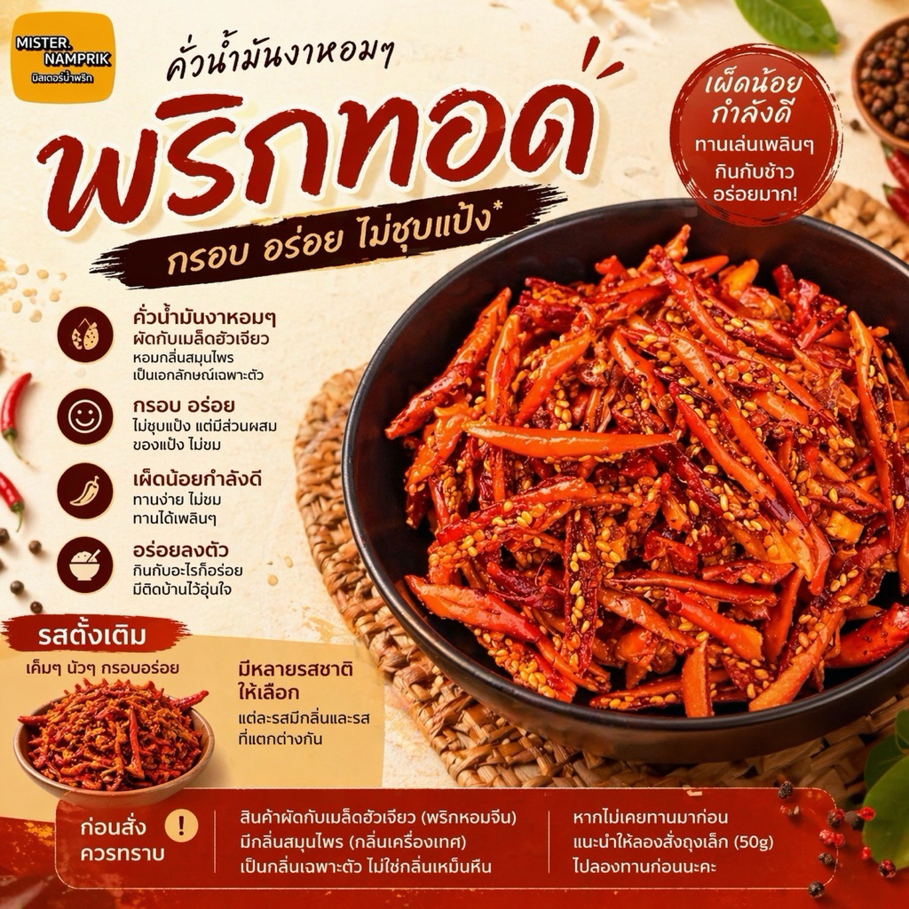 พริกทอด กรอบ อร่อย ไม่ขม ครึ่งกิโล‼️ มิสเตอร์น้ำพริก 500 กรัม ♥️มีหลายรส