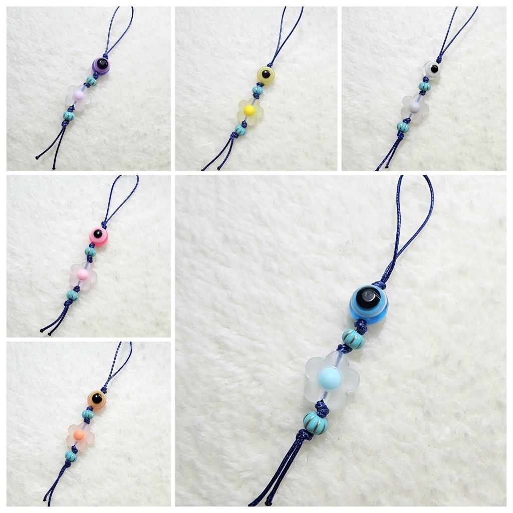 Phone charm >> EVIL EYE 🧿 FLOWER 🌼 ที่ห้อยมือถือ ที่ห้อยโทรศัพท์ พวงกุญแจ | เครื่องราง ปกป้อง | ของข