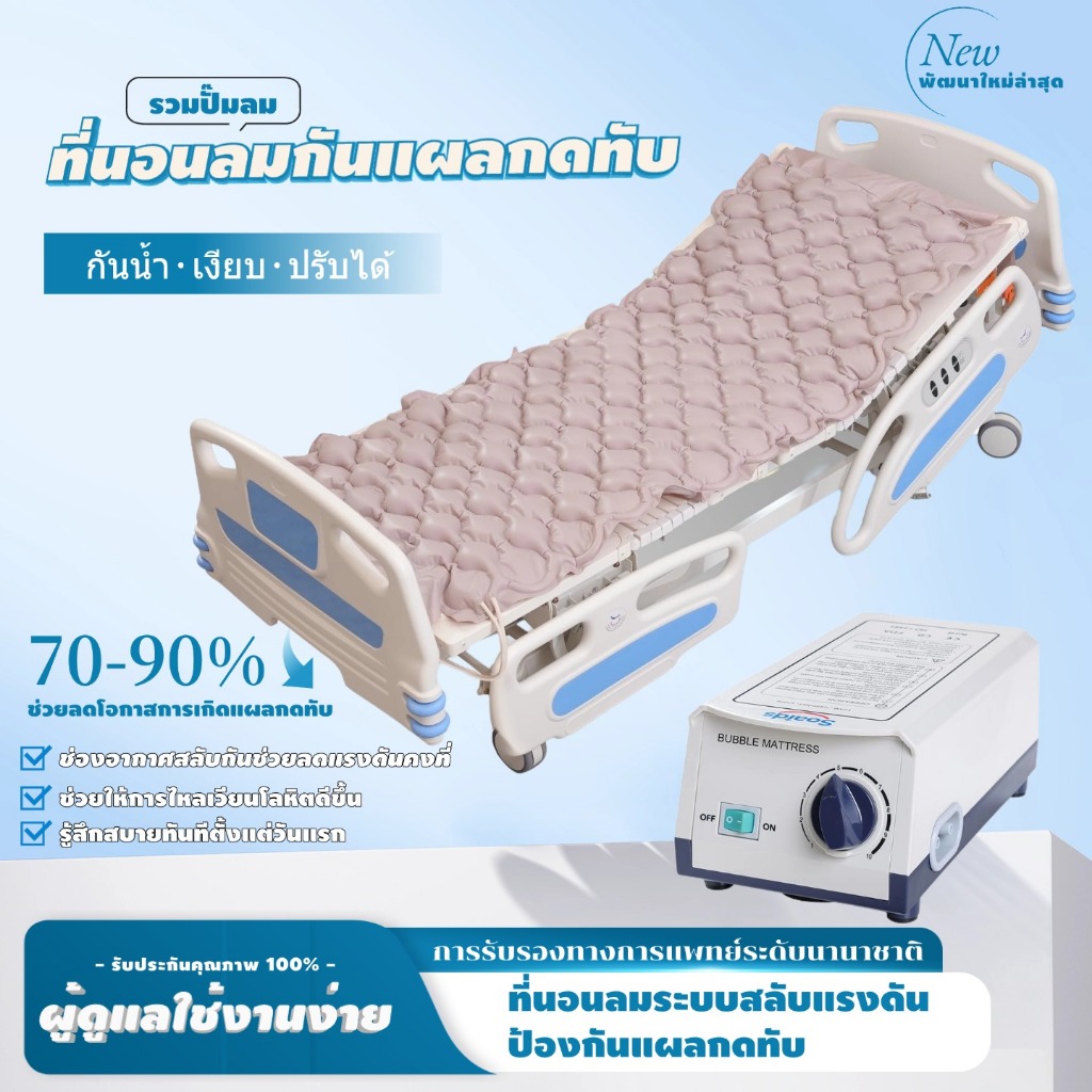 Air Mattress Care รุ่นรังผึ้ง เทคโนโลยีกระจายน้ำหนัก ป้องกันแผลกดทับ พร้อมปั๊มลม ใช้ที่บ้านหรือโรงพยาบาลได้